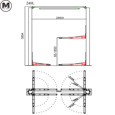 1850mm Yükseklik 2 Post Otomatik Asansör 380V Güvenlik İşlemi 5 ton kapasite ile