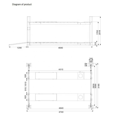 4500kg Dört Post Araba Asansörü 1700mm Yükseklik Çark Hizalama ile Asansör