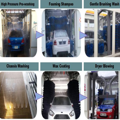 Tam otomatik tünel araba yıkama makinesi Yüksek basınçlı araba yıkama makinesi 10 fırça yuvarlama araba yıkama sistemleri PLC kontrol sistemi Otomatik araba yıkama ekipmanları