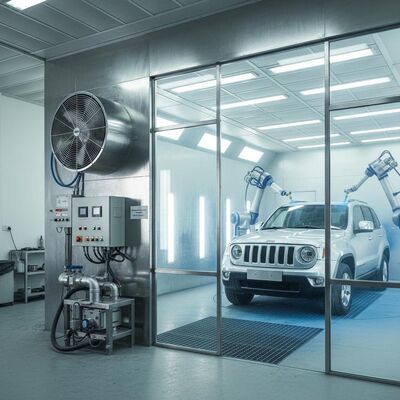 Car Spray Booth with 5.5KW European Type Air Intake Fan 300mm Steel Structure Base and Adjustable Bench Height 40cm - 118cm