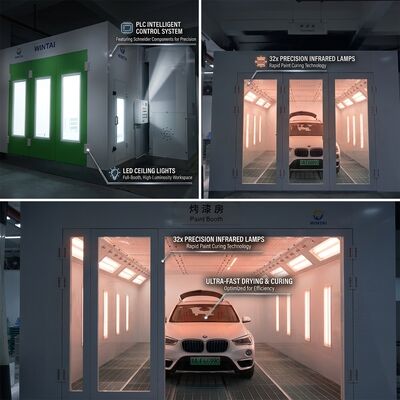 Dizel Turbo Fan Araba Boya Kabini 32 Adet Kızılötesi Lambalar Standart Oto Kaporta Boya Odası PLC Kontrol Schneider Bileşenleri